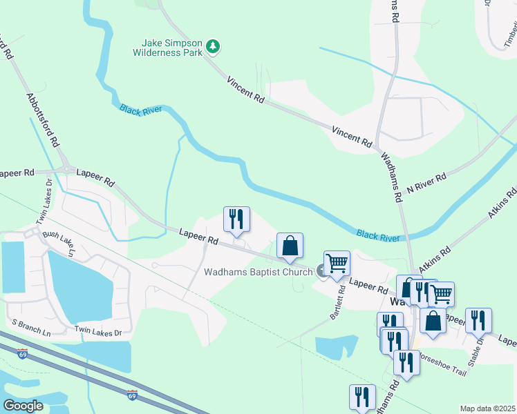 map of restaurants, bars, coffee shops, grocery stores, and more near 5588 Lapeer Road in Smiths Creek