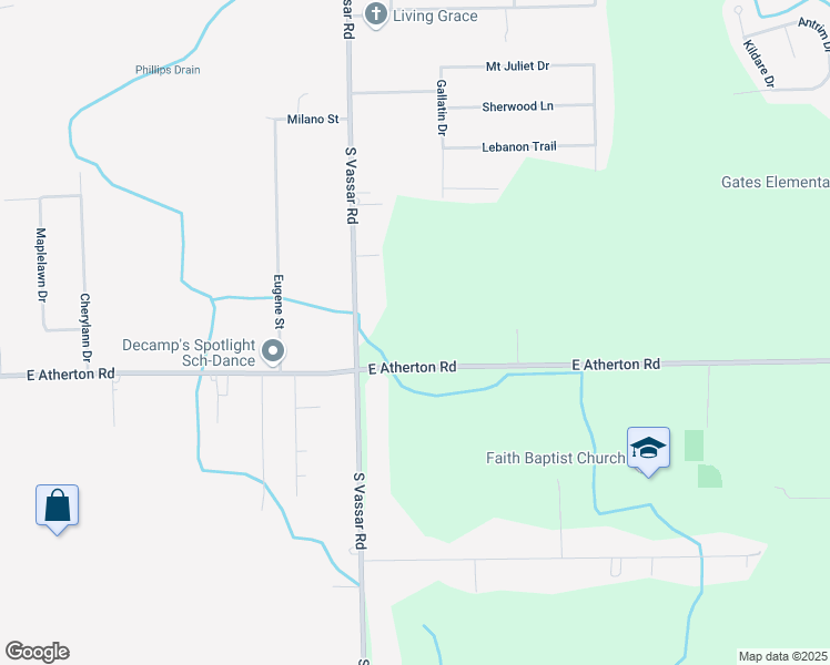 map of restaurants, bars, coffee shops, grocery stores, and more near 7063 East Atherton Road in Davison