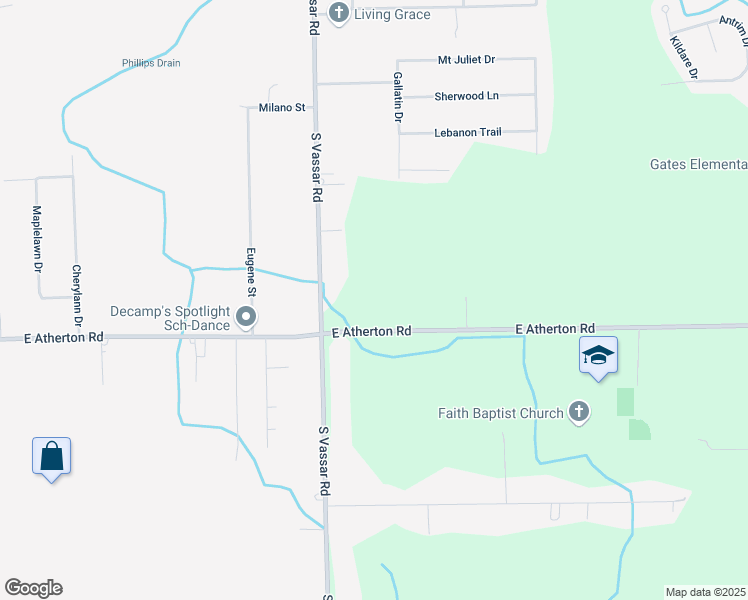map of restaurants, bars, coffee shops, grocery stores, and more near 7063 East Atherton Road in Davison