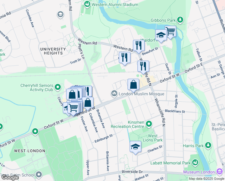 map of restaurants, bars, coffee shops, grocery stores, and more near 11 Summit Avenue in London