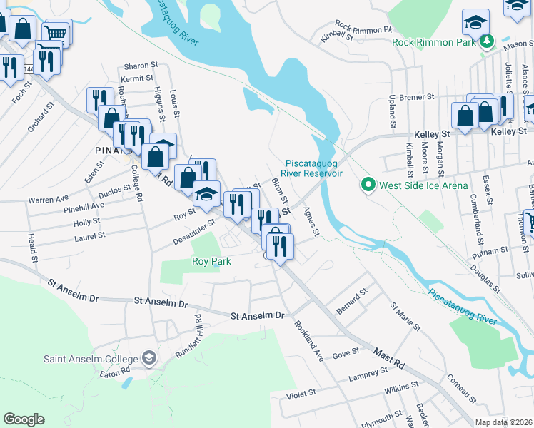 map of restaurants, bars, coffee shops, grocery stores, and more near 19 Pinard Street in Manchester