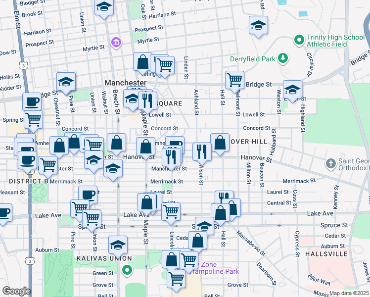 map of restaurants, bars, coffee shops, grocery stores, and more near 20 Dufort Street in Manchester