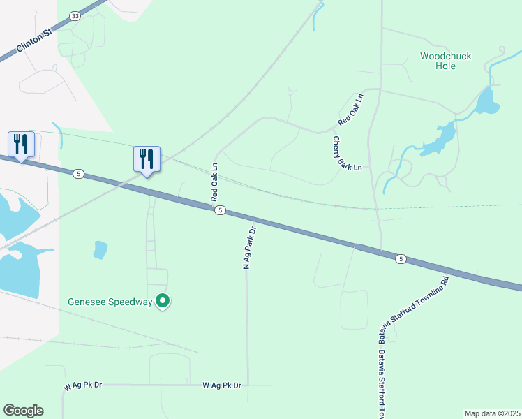map of restaurants, bars, coffee shops, grocery stores, and more near 5137 East Main Street Road in Batavia