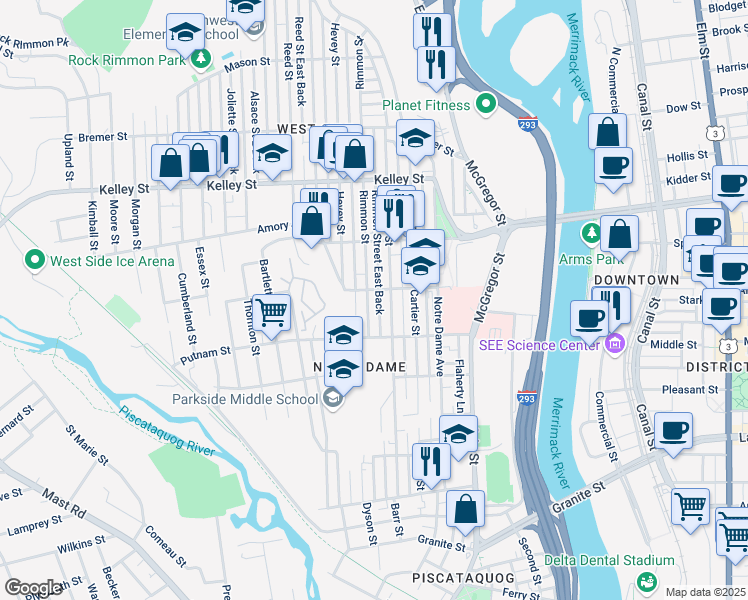 map of restaurants, bars, coffee shops, grocery stores, and more near 320 Dubuque Street in Manchester