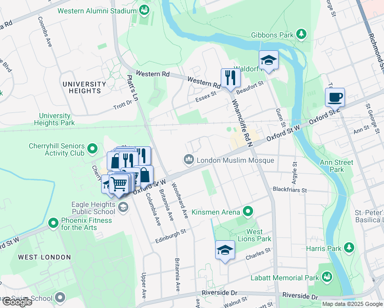 map of restaurants, bars, coffee shops, grocery stores, and more near 11 Summit Avenue in London