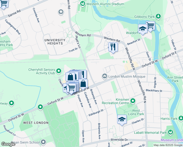 map of restaurants, bars, coffee shops, grocery stores, and more near in London