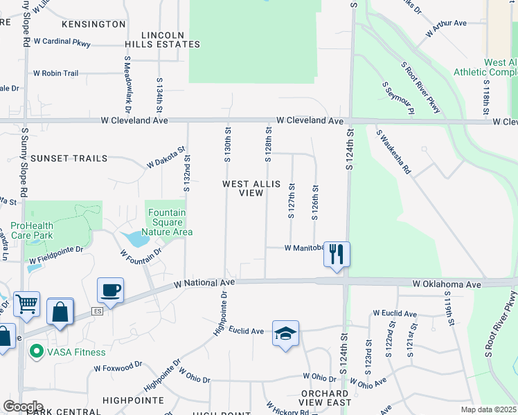 map of restaurants, bars, coffee shops, grocery stores, and more near 2921 South 128th Street in New Berlin