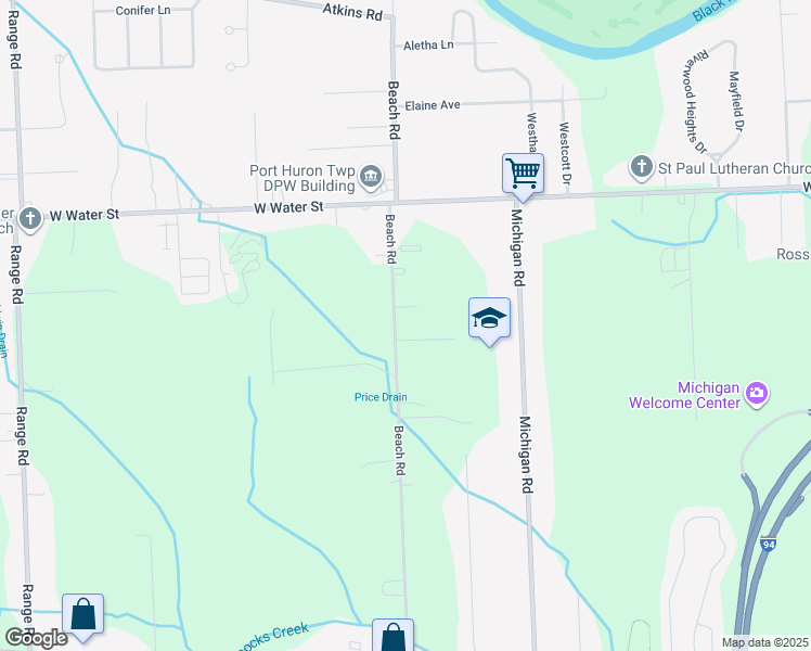 map of restaurants, bars, coffee shops, grocery stores, and more near 2878 Beach Road in Port Huron charter Township