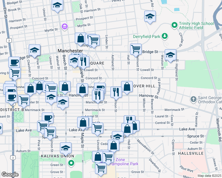 map of restaurants, bars, coffee shops, grocery stores, and more near 20 Dufort Street in Manchester