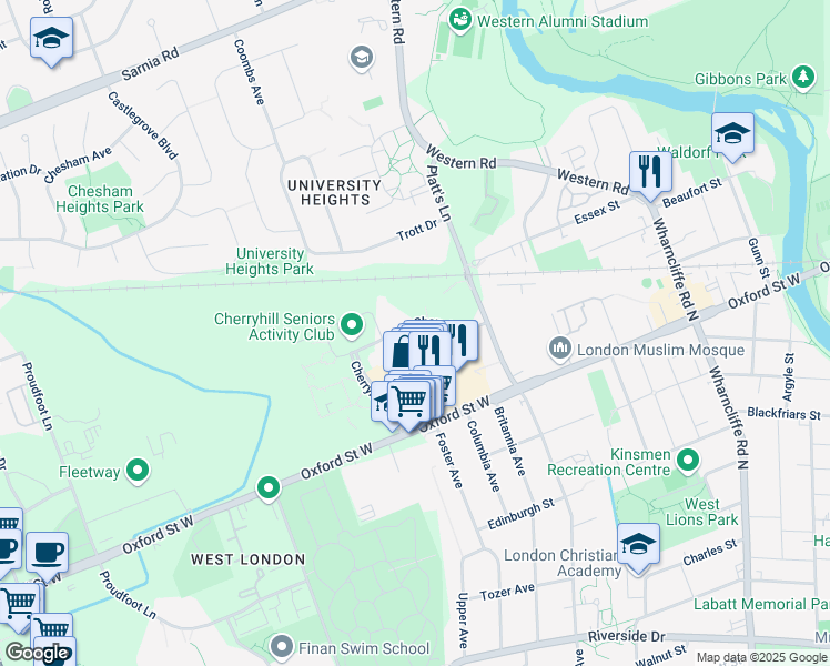 map of restaurants, bars, coffee shops, grocery stores, and more near 518-120 Cherryhill Place in London