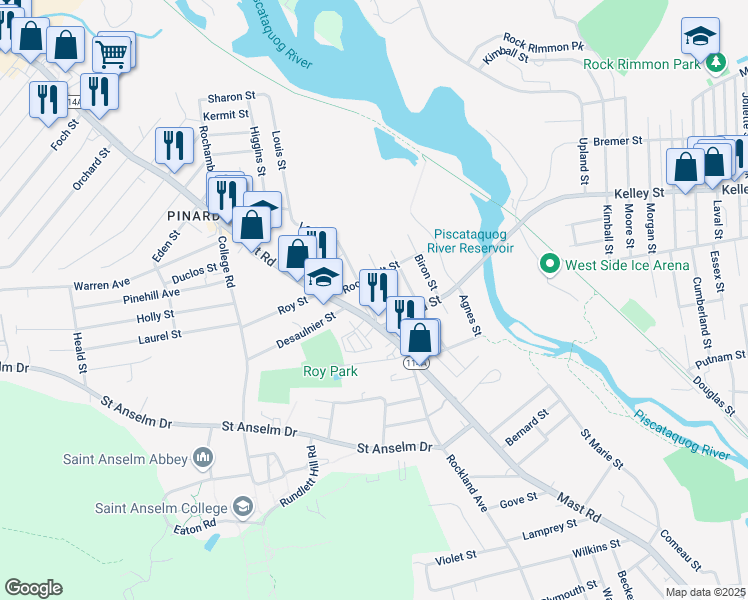 map of restaurants, bars, coffee shops, grocery stores, and more near 10 Laurier Street in Manchester