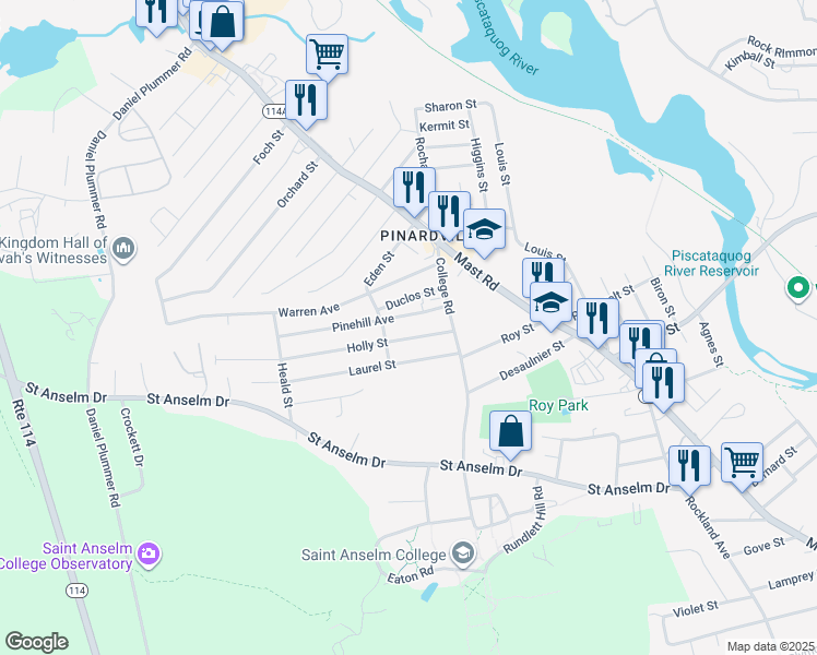 map of restaurants, bars, coffee shops, grocery stores, and more near 12 Holly Street in Manchester