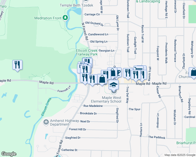 map of restaurants, bars, coffee shops, grocery stores, and more near 770 Maple Road in Buffalo
