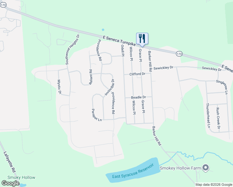 map of restaurants, bars, coffee shops, grocery stores, and more near 4560 Providence Road in Jamesville