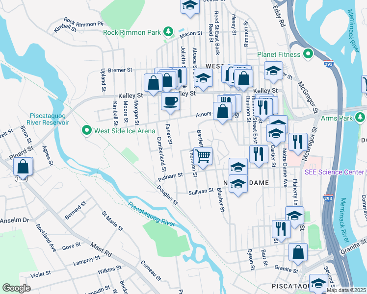 map of restaurants, bars, coffee shops, grocery stores, and more near 332 Wayne Street in Manchester