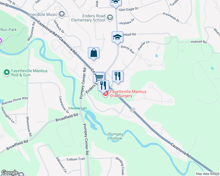 map of restaurants, bars, coffee shops, grocery stores, and more near 8235 Cazenovia Rd in Manlius