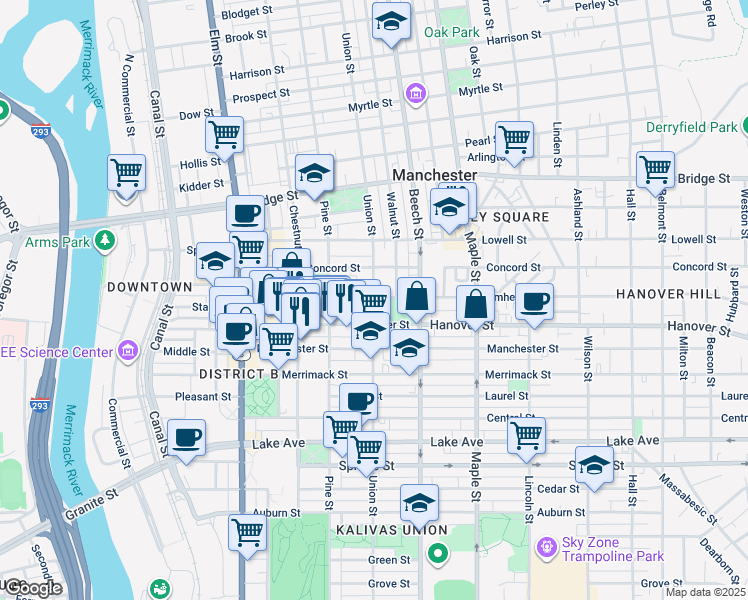 map of restaurants, bars, coffee shops, grocery stores, and more near in Manchester