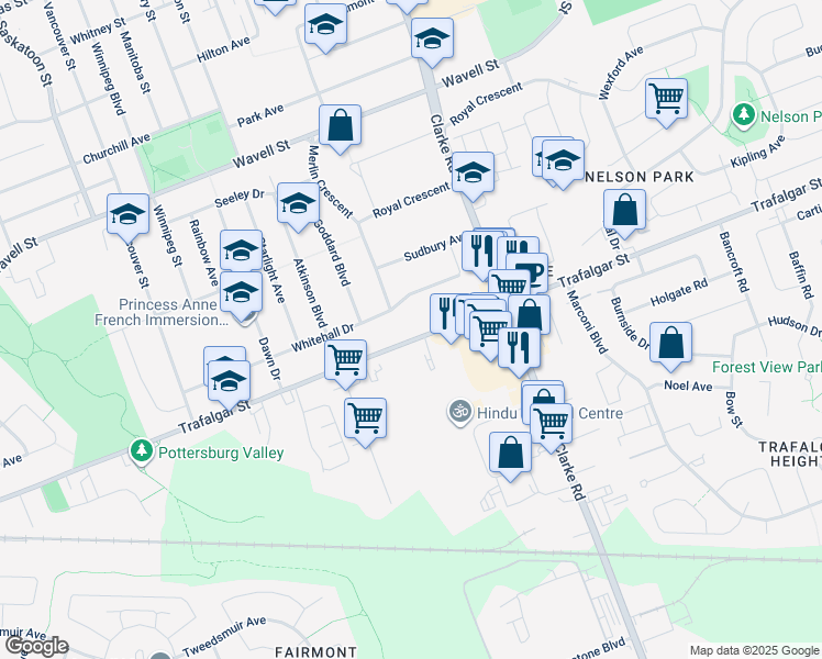 map of restaurants, bars, coffee shops, grocery stores, and more near 1794 Trafalgar Street in London