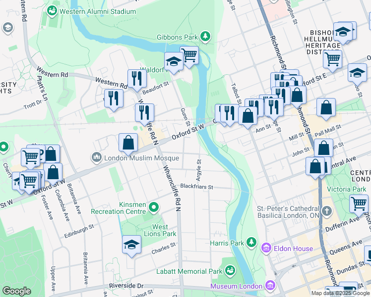 map of restaurants, bars, coffee shops, grocery stores, and more near 27 Saint Andrew Street in London