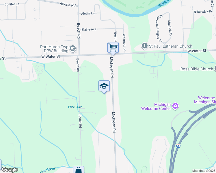 map of restaurants, bars, coffee shops, grocery stores, and more near 2865 Michigan Road in Port Huron