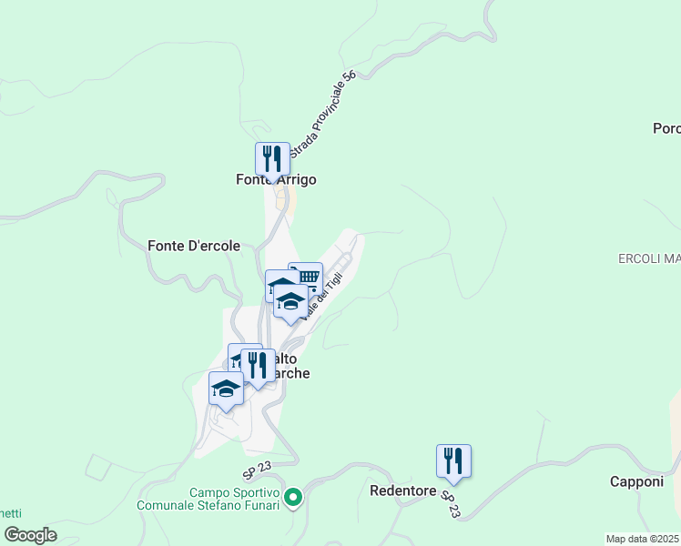 map of restaurants, bars, coffee shops, grocery stores, and more near 79 SP23 in Montalto delle Marche
