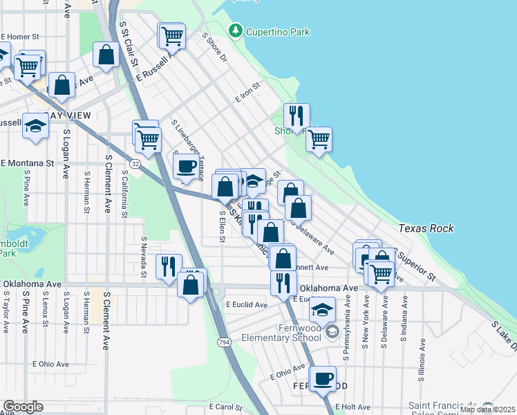 map of restaurants, bars, coffee shops, grocery stores, and more near 1943 East Trowbridge Street in Milwaukee