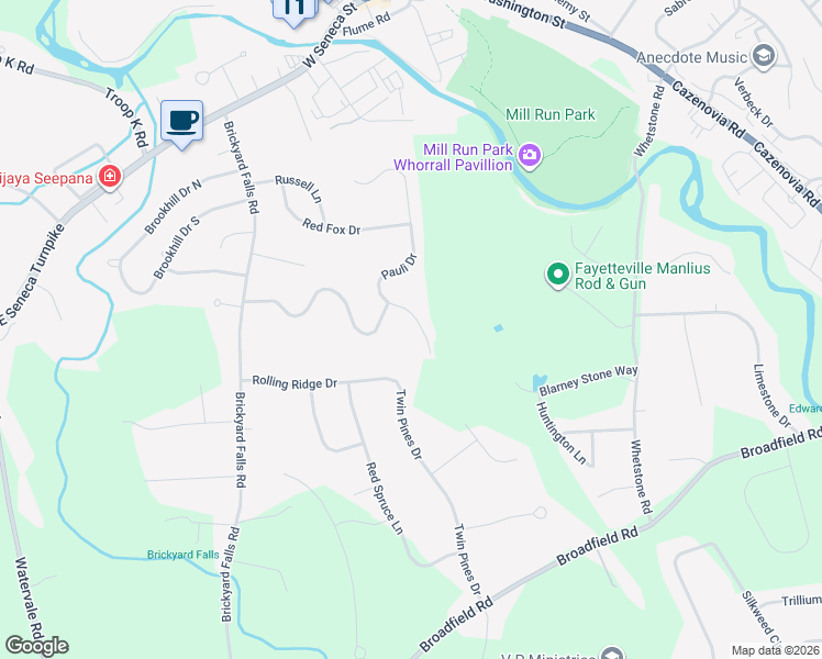map of restaurants, bars, coffee shops, grocery stores, and more near 4573 Pauli Drive in Manlius
