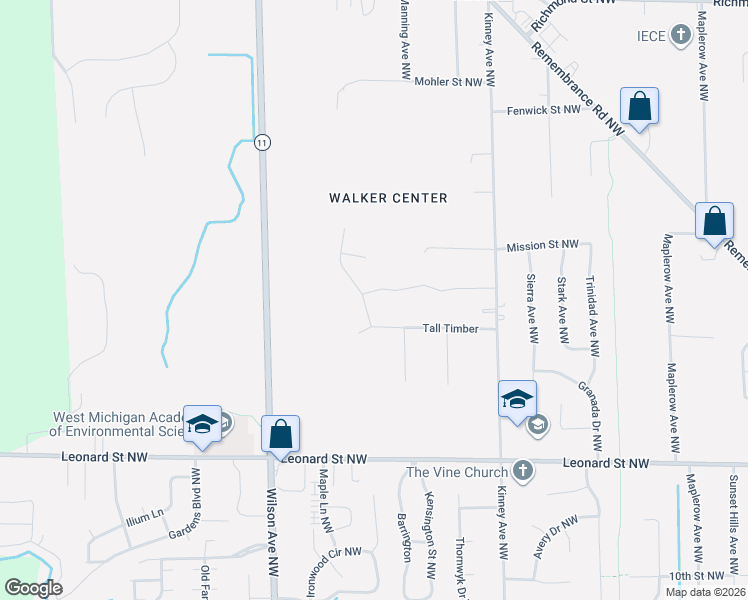 map of restaurants, bars, coffee shops, grocery stores, and more near 4184 Shannon Street Northwest in Grand Rapids
