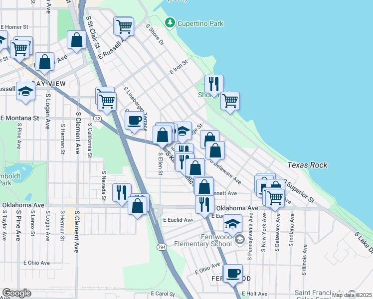 map of restaurants, bars, coffee shops, grocery stores, and more near 2869 South Mabbett Avenue in Milwaukee