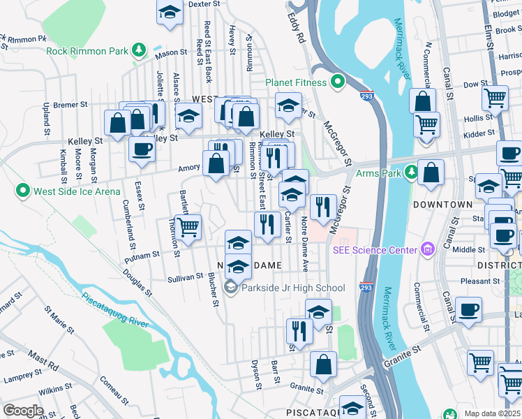 map of restaurants, bars, coffee shops, grocery stores, and more near 320 Dubuque Street in Manchester