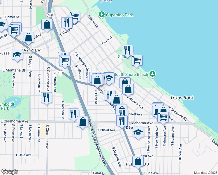 map of restaurants, bars, coffee shops, grocery stores, and more near 1943 East Trowbridge Street in Milwaukee