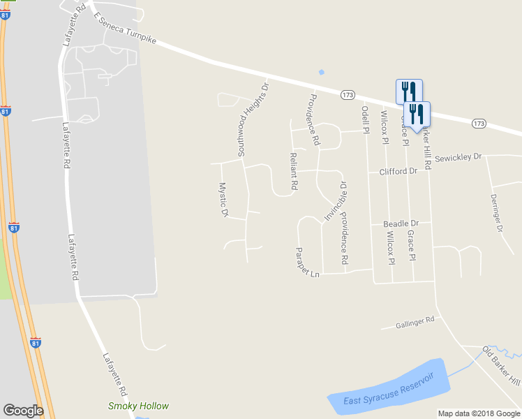 map of restaurants, bars, coffee shops, grocery stores, and more near 4594 Moon Glow Drive in Jamesville
