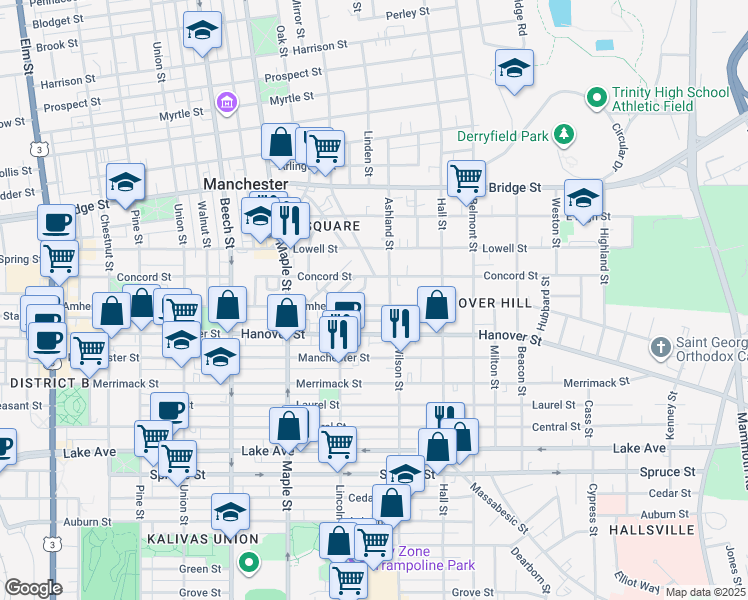 map of restaurants, bars, coffee shops, grocery stores, and more near 20 Dufort Street in Manchester