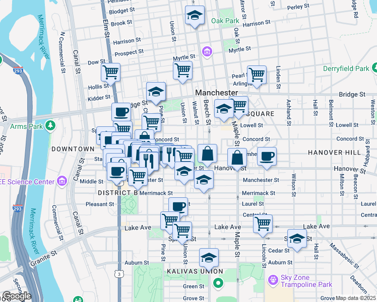 map of restaurants, bars, coffee shops, grocery stores, and more near in Manchester