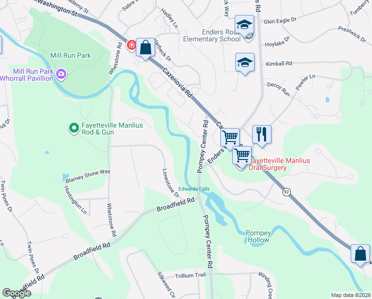 map of restaurants, bars, coffee shops, grocery stores, and more near 4555 Pompey Center Road in Manlius