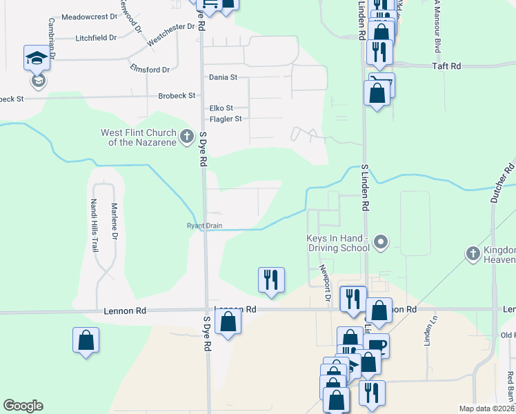 map of restaurants, bars, coffee shops, grocery stores, and more near 2370 Mallison Avenue in Flint