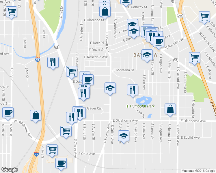 map of restaurants, bars, coffee shops, grocery stores, and more near in Milwaukee