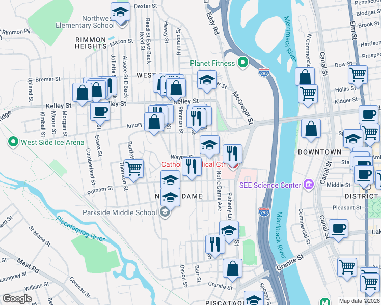 map of restaurants, bars, coffee shops, grocery stores, and more near 320 Dubuque Street in Manchester