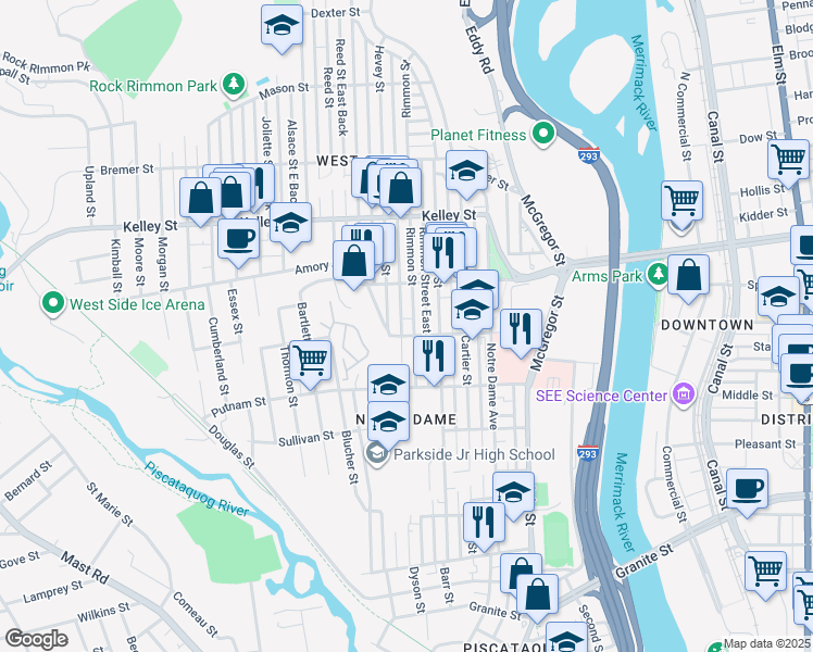 map of restaurants, bars, coffee shops, grocery stores, and more near 214 Wayne Street in Manchester