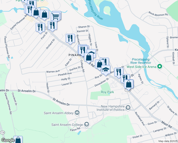 map of restaurants, bars, coffee shops, grocery stores, and more near 20 Roy Street in Manchester