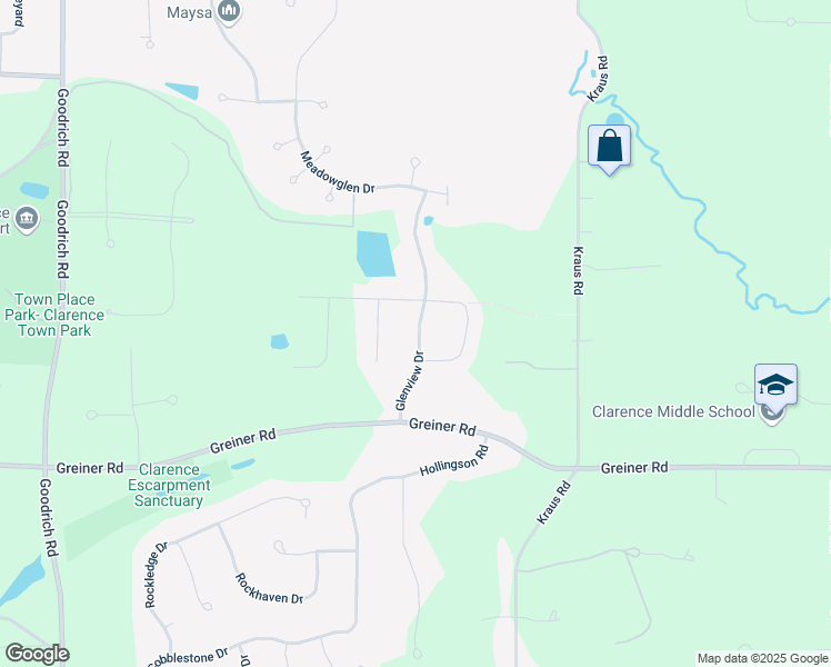 map of restaurants, bars, coffee shops, grocery stores, and more near 5340 Glenview Drive in Clarence