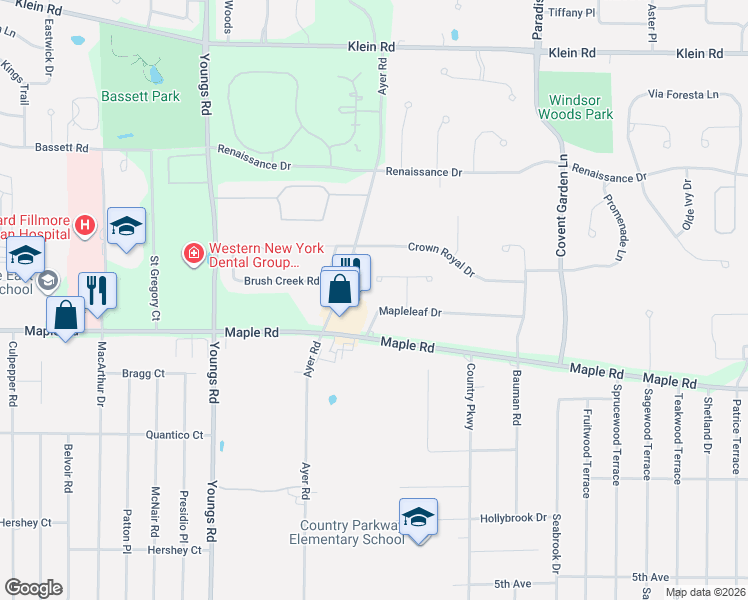 map of restaurants, bars, coffee shops, grocery stores, and more near 175 Mapleleaf Drive in Buffalo
