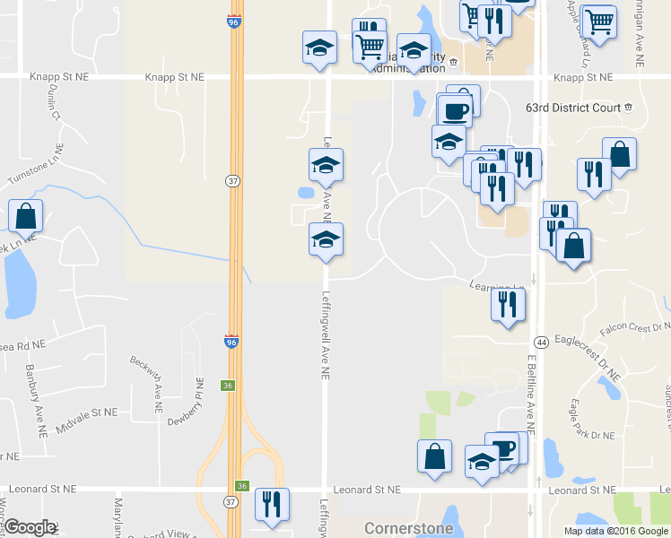 map of restaurants, bars, coffee shops, grocery stores, and more near in Grand Rapids