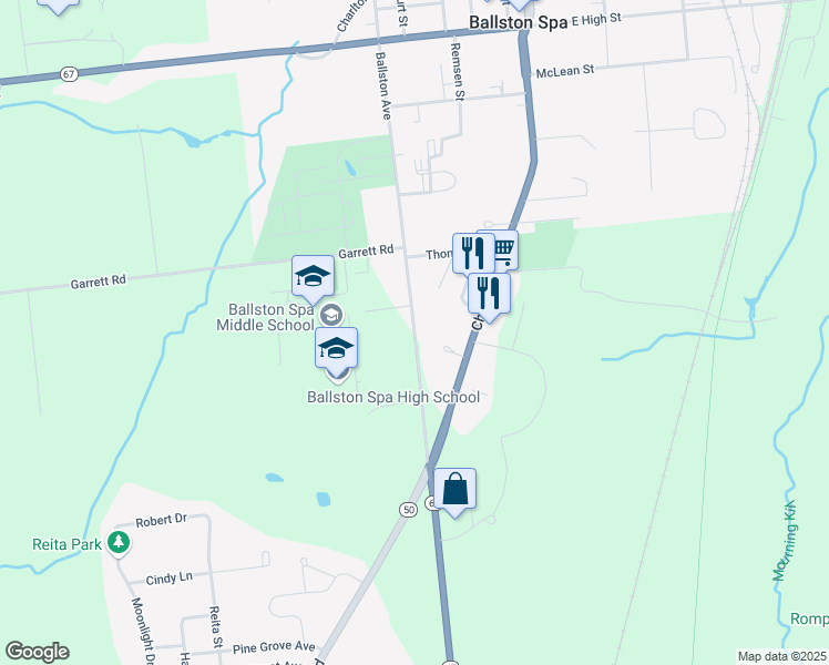 map of restaurants, bars, coffee shops, grocery stores, and more near 220 Ballston Avenue in Ballston Spa