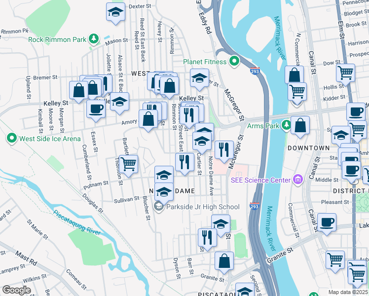 map of restaurants, bars, coffee shops, grocery stores, and more near 344 Dubuque Street in Manchester