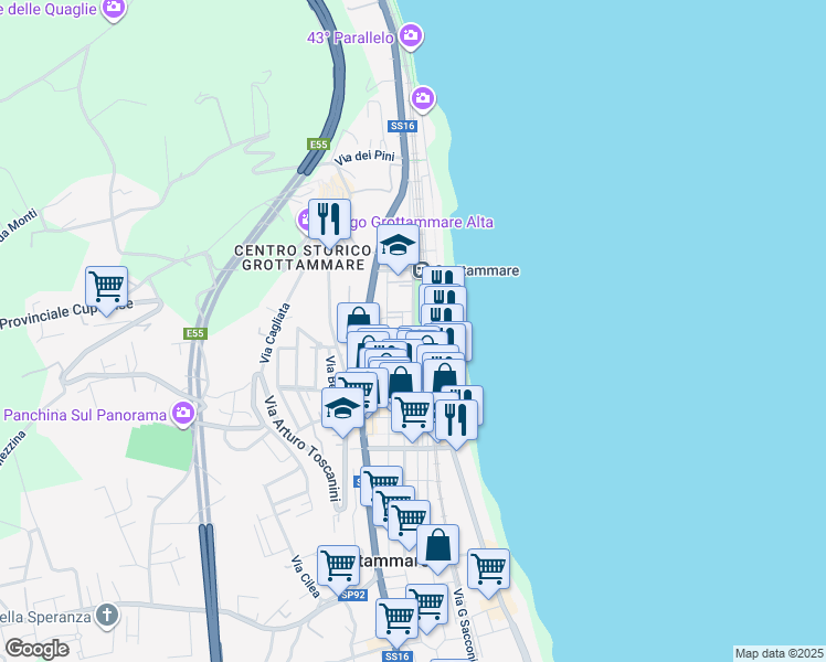map of restaurants, bars, coffee shops, grocery stores, and more near 46 Via Roma in Grottammare