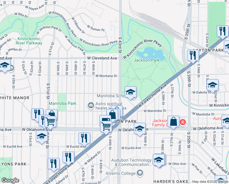 map of restaurants, bars, coffee shops, grocery stores, and more near 4320 West Dakota Street in Milwaukee