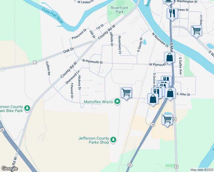 map of restaurants, bars, coffee shops, grocery stores, and more near 425 Collins Road in Jefferson