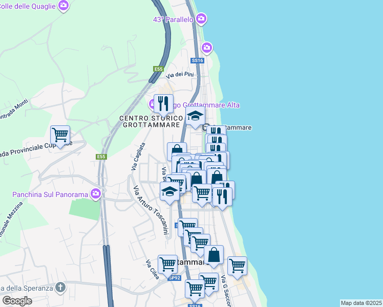 map of restaurants, bars, coffee shops, grocery stores, and more near 48 Via Fratelli Cairoli in Grottammare