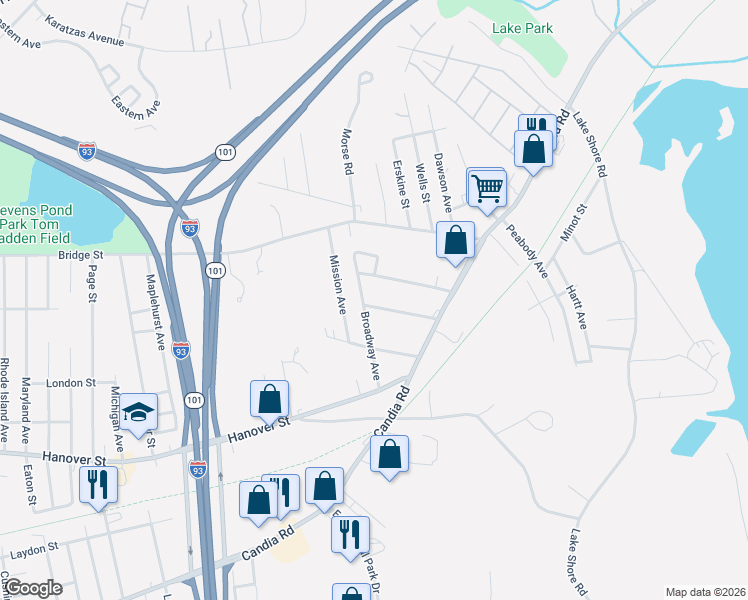 map of restaurants, bars, coffee shops, grocery stores, and more near 209 Broadway Avenue in Manchester